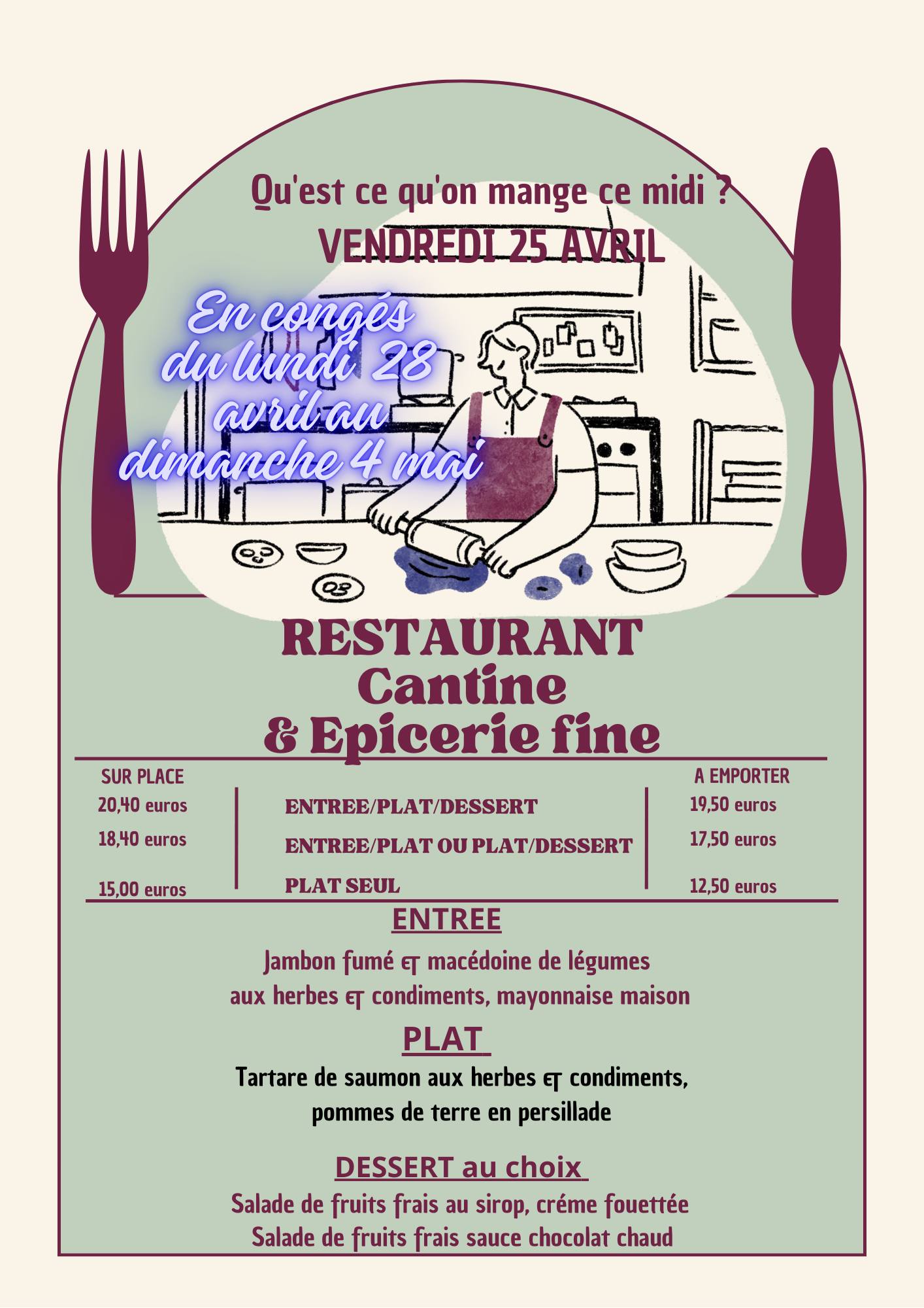 Menu de l'Epicerie Maurice